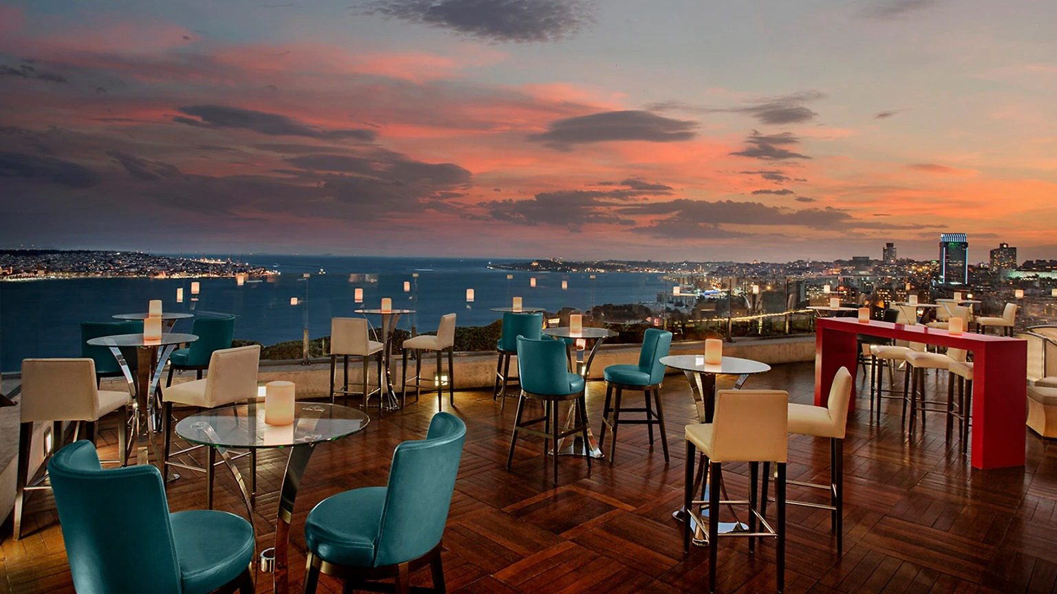 Manzara Restaurant overlooking the Bosphorus at sunset